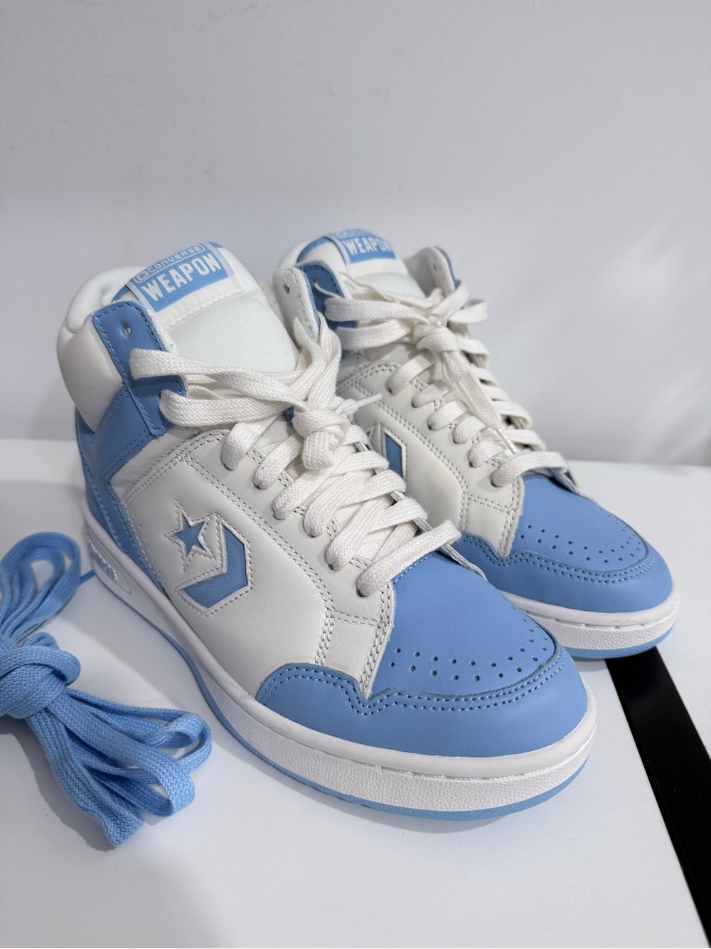 Converse  Weapon High-Top Sneakers in White & Light Blue